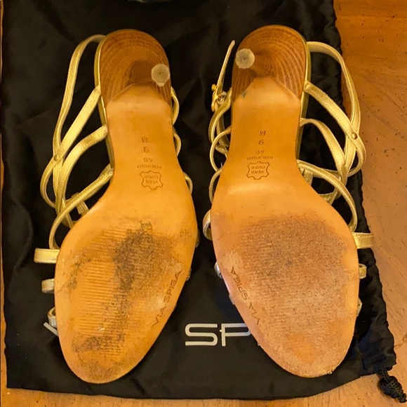 Via Spiga Made in Italy Gladiator Gold leather heels 9M/Bundle & Save! - Picture 3 of 4